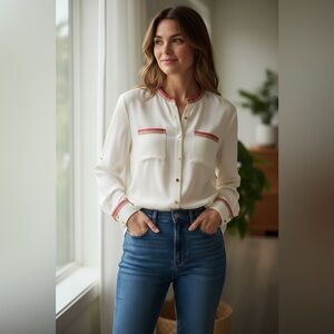 Antonio Melani Silk Ivory Button Up Blouse